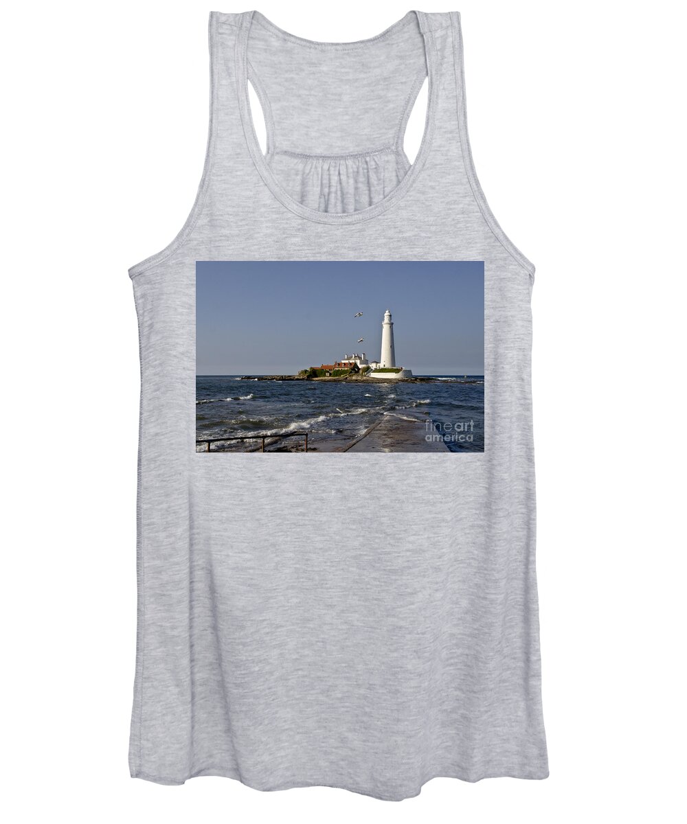 Lighthouse Women's Tank Top featuring the photograph Evening at St. Mary's Lighthouse by Elena Perelman