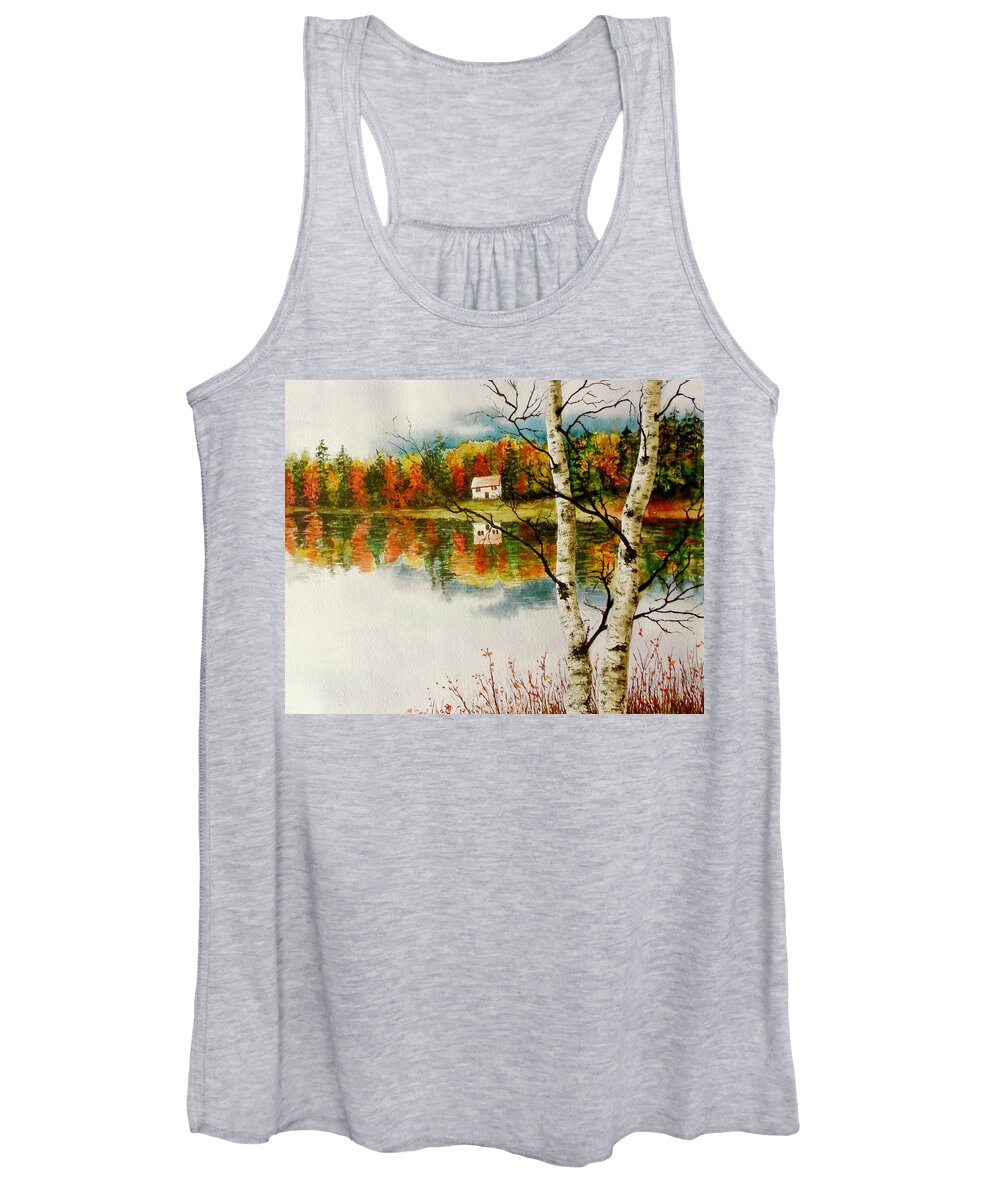 Landscape Women's Tank Top featuring the painting Fall Splendour by Sher Nasser