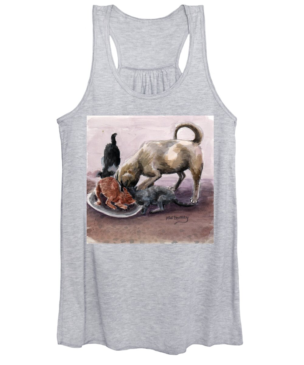 Puppy And Kittens Women's Tank Top featuring the painting Feeding Time by Mimi Boothby