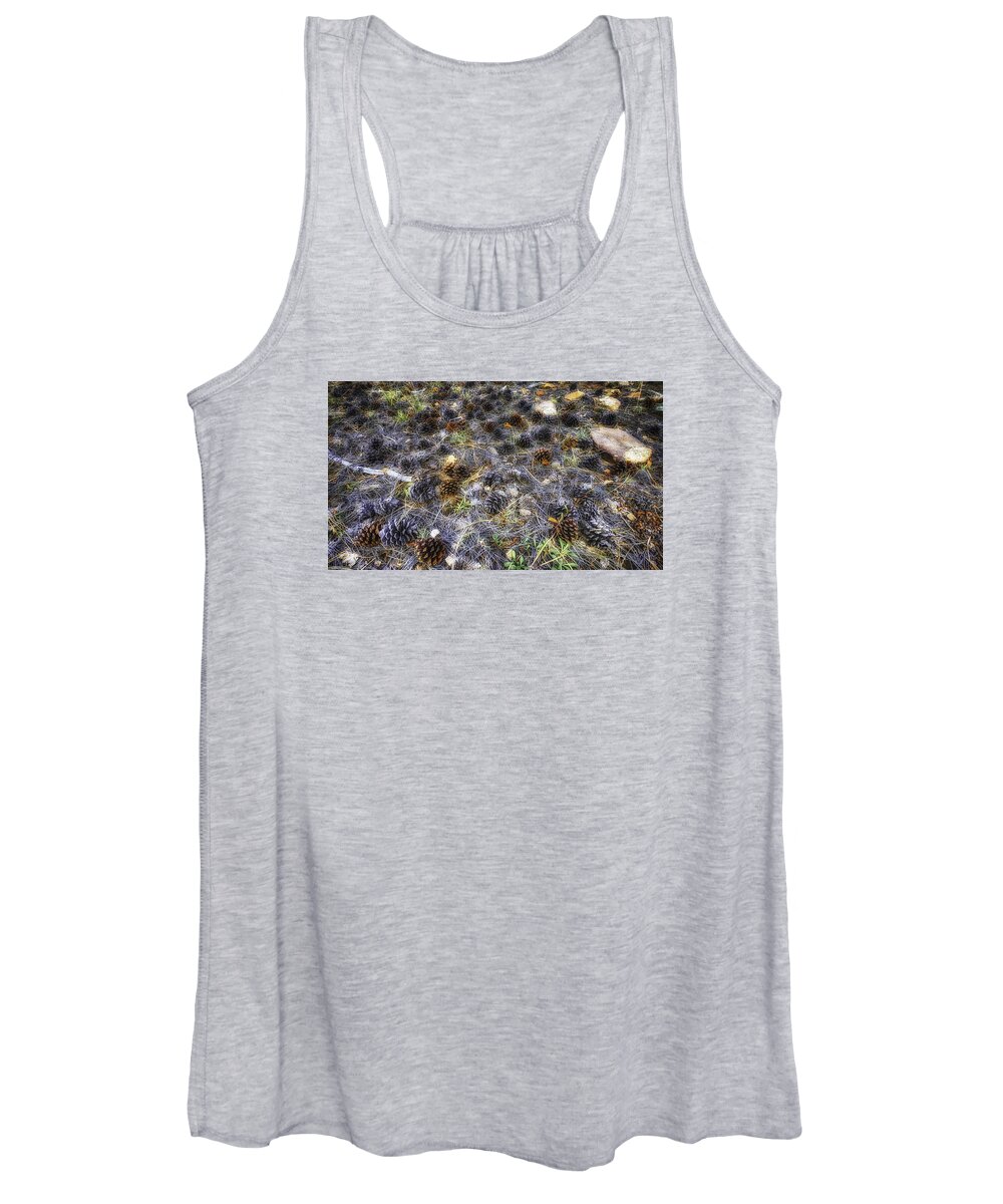 Pine;tree;autumn;fall;forest;nature Women's Tank Top featuring the photograph Field of Cones by Michael Newberry