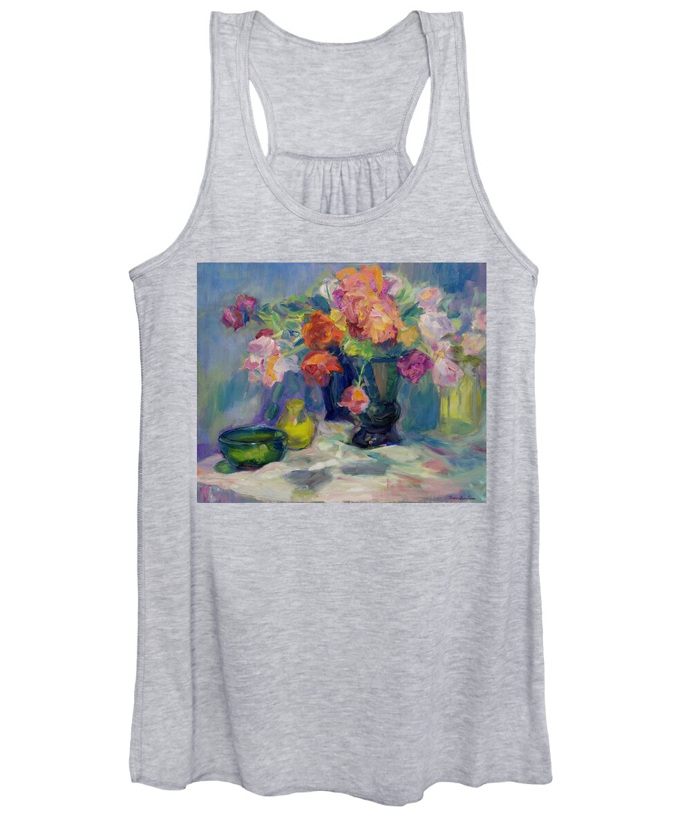 Flowers Women's Tank Top featuring the painting Fiesta of Flowers - Vibrant Original Impressionist Oil Painting by Quin Sweetman