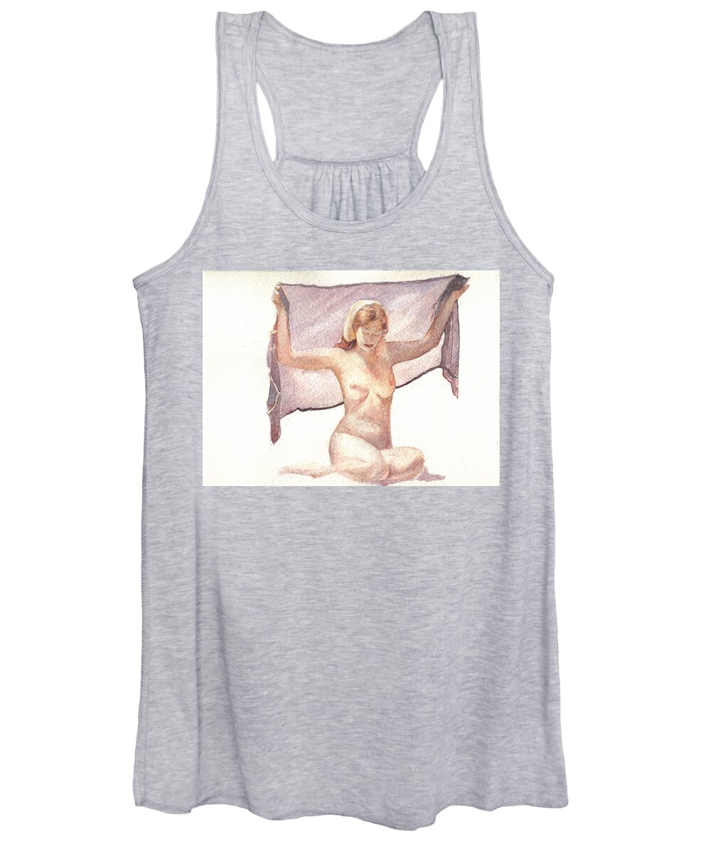 Erotic Women's Tank Top featuring the painting Figure with Veil by David Ladmore