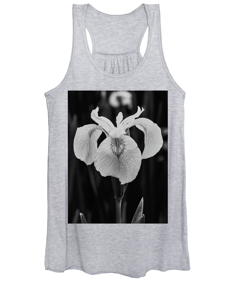 Iris Women's Tank Top featuring the photograph Flag Iris Black and White by Jeff Townsend