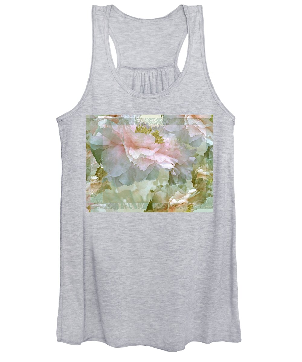 Peony Fantasies Women's Tank Top featuring the mixed media Floral Potpourri with Peonies 25 by Lynda Lehmann