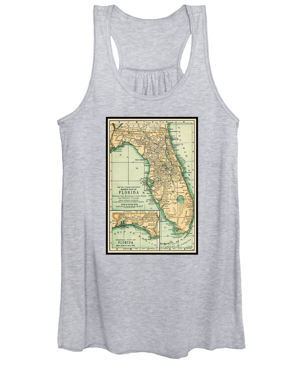 Florida Women's Tank Top featuring the photograph Florida Antique Map 18914 by Phil Cardamone