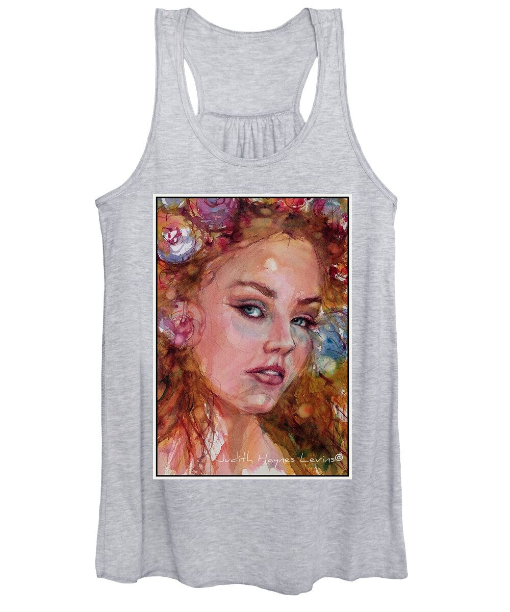 Portrait Women's Tank Top featuring the painting Flower Princess by Judith Levins