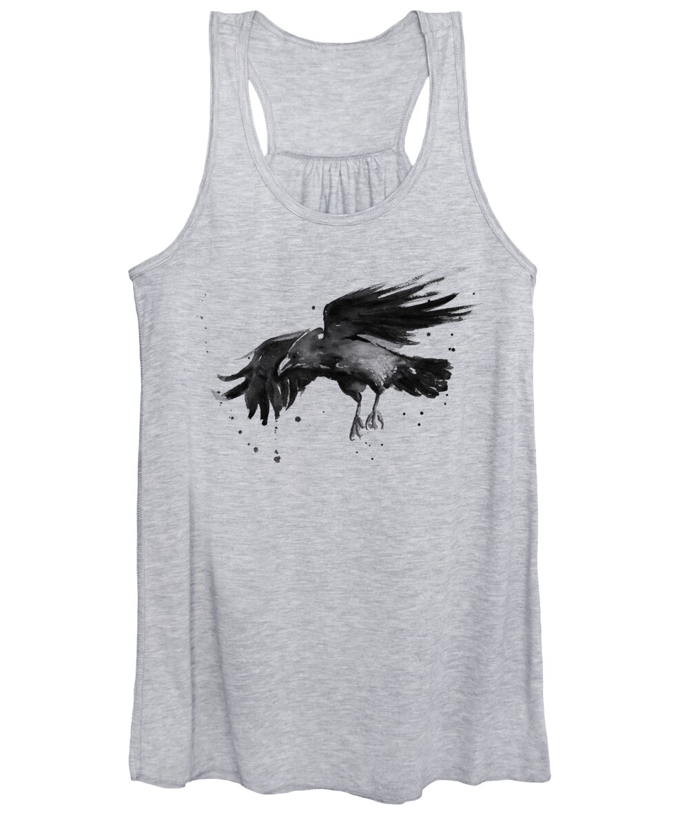 Raven Women's Tank Top featuring the painting Flying Raven Watercolor by Olga Shvartsur