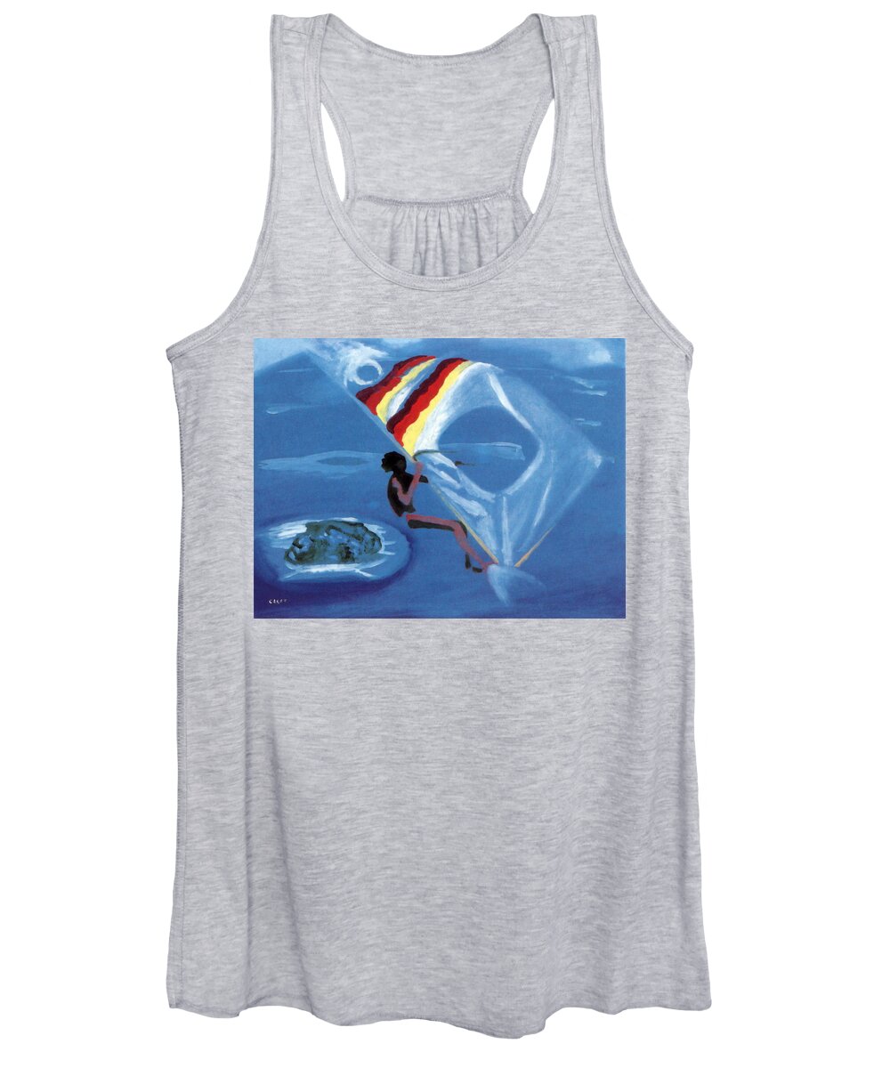 Windsurfer Women's Tank Top featuring the painting Flying Windsurfer by Enrico Garff