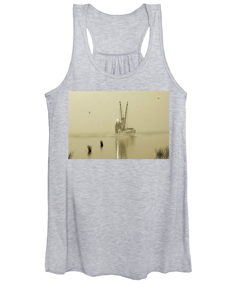 Photography Women's Tank Top featuring the photograph Foggy Evening Catch by Deborah Smith