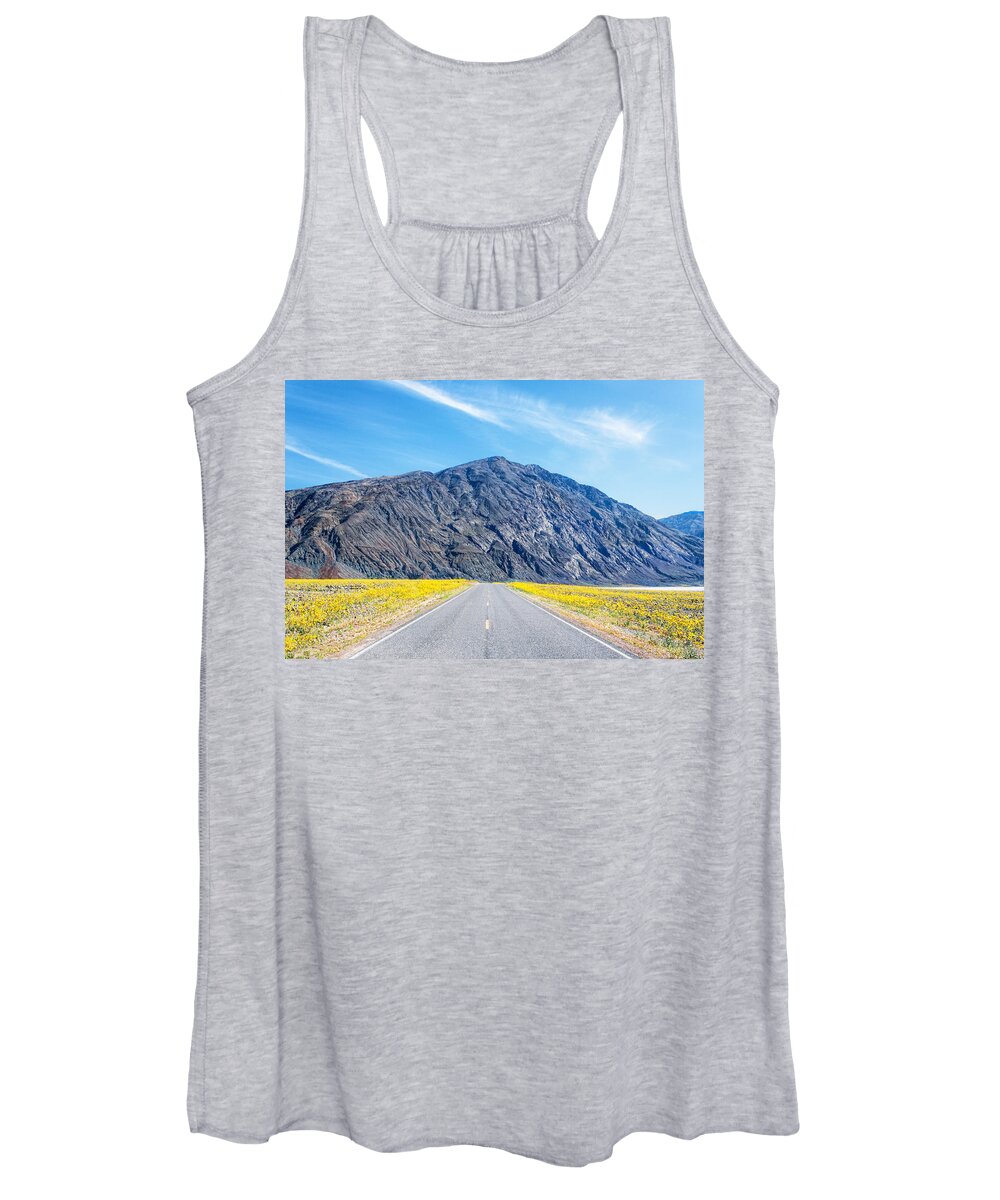 Death Valley Women's Tank Top featuring the photograph Follow the Yellow Lined Road by Rick Wicker