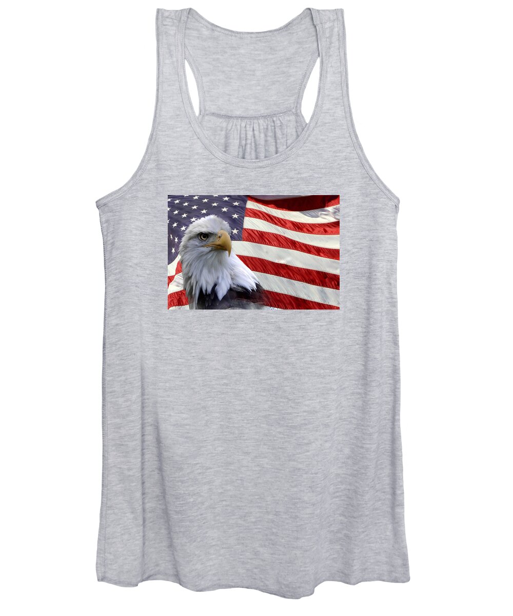 America Women's Tank Top featuring the photograph  Flag Freedom Eagle by Ann Bridges