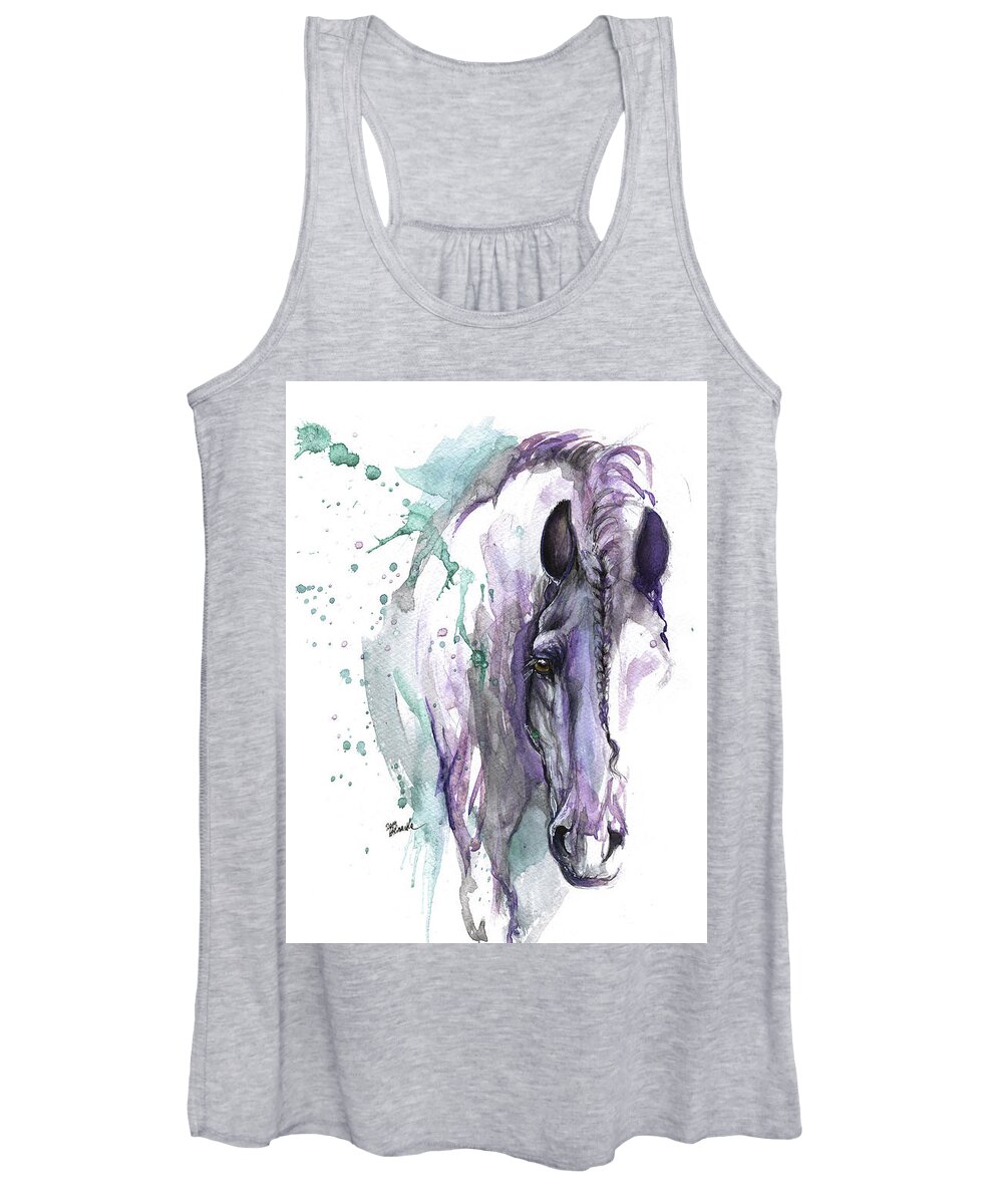 Horse Women's Tank Top featuring the painting Friesian horse with braided mane by Ang El