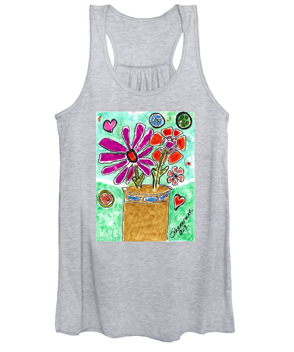 Watercolor Women's Tank Top featuring the painting Funky Flowers by Susan Schanerman