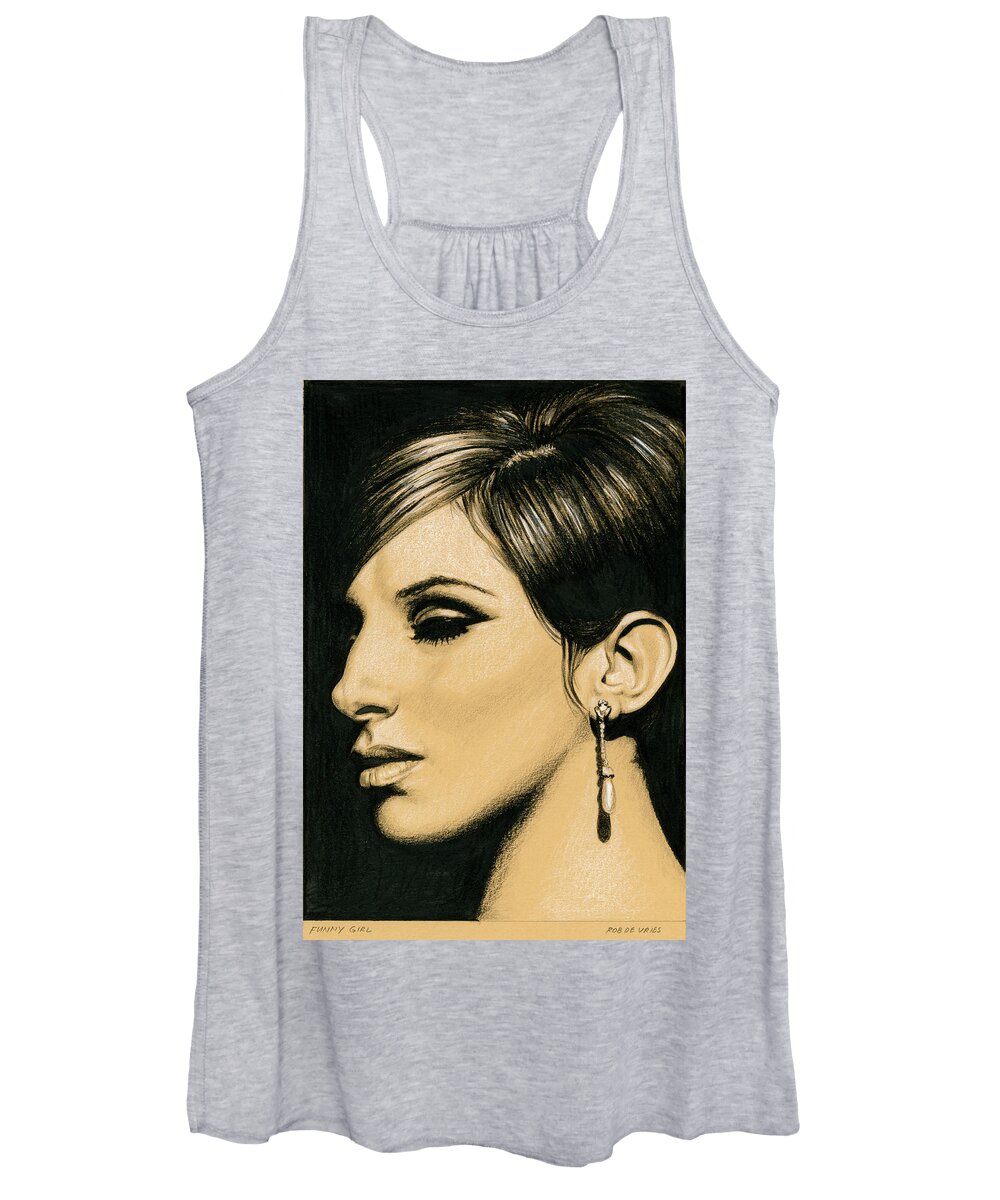 Barbra Streisand Women's Tank Top featuring the drawing Funny Girl by Rob De Vries