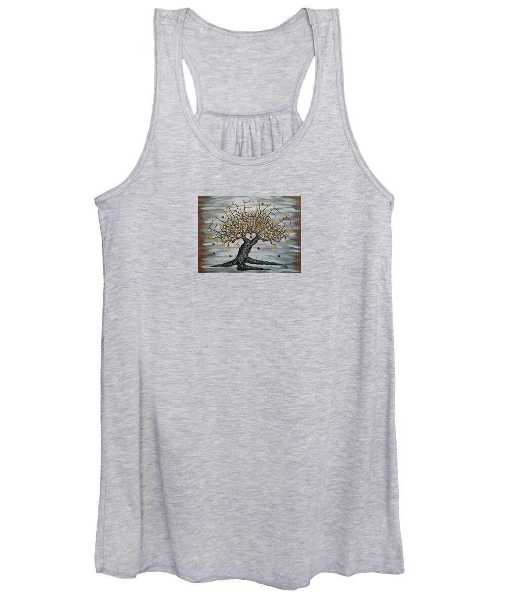 Furever Women's Tank Top featuring the drawing FurEver Love Tree w/ paws by Aaron Bombalicki