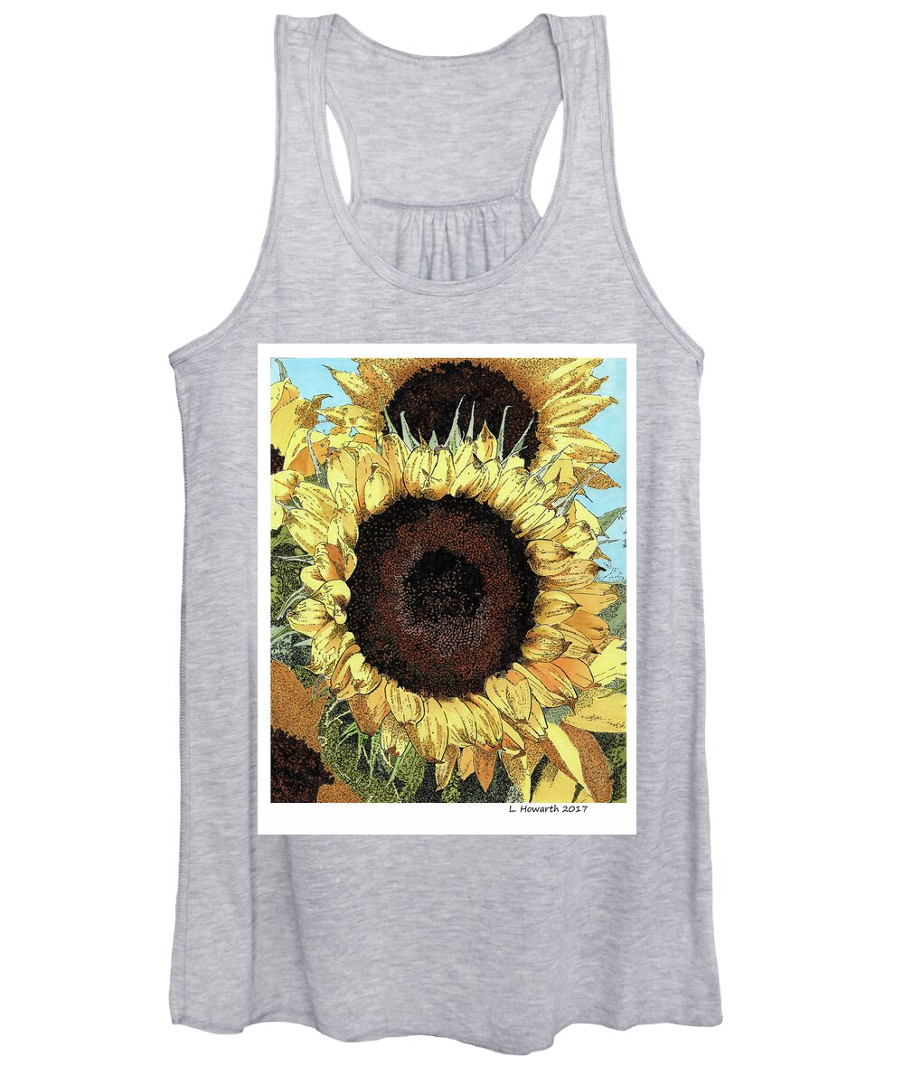 Sunflowers Women's Tank Top featuring the drawing Garden Gold by Louise Howarth