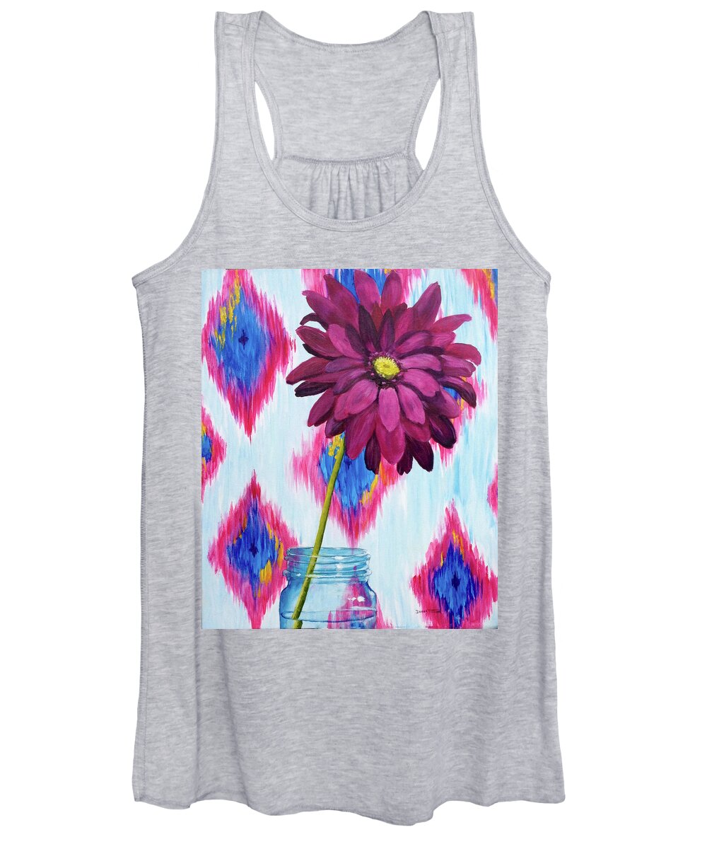 Ikat Women's Tank Top featuring the painting Gerber Daisy in Mason Jar by Donna Tucker