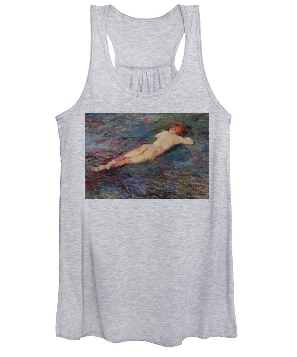 Impressionism Women's Tank Top featuring the painting Girl on volcanic beach, Spain by Pierre Dijk