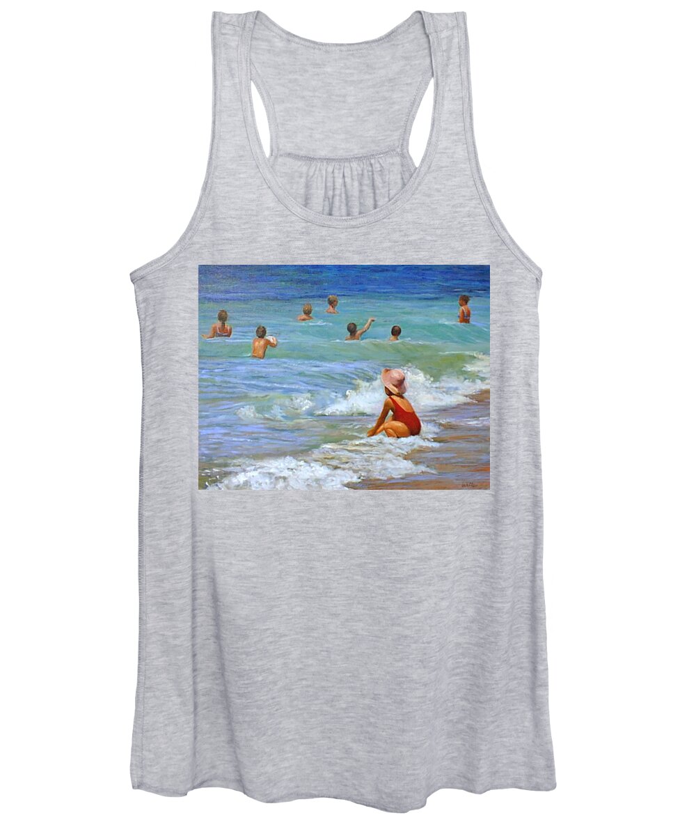 Children Women's Tank Top featuring the painting Girl with Pink Hat by Marie Witte
