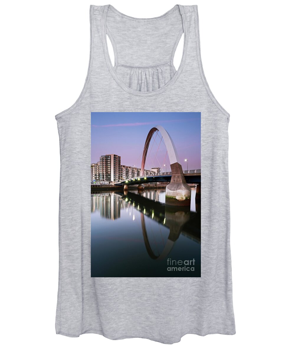 Glasgow Clyde Arc Women's Tank Top featuring the photograph Glasgow Clyde Arc Bridge at Sunset by Maria Gaellman