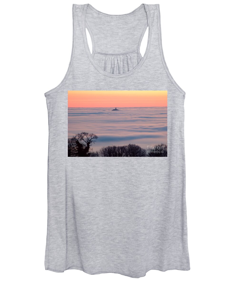 Glastonbury Tor Women's Tank Top featuring the photograph Glastonbury Tor above the fog by Colin Rayner