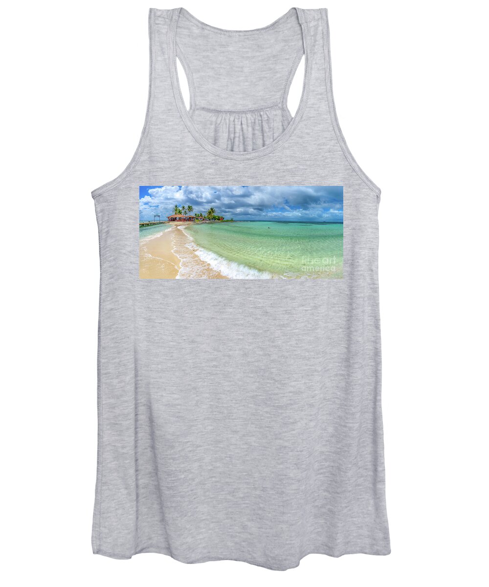 Goff's Caye Women's Tank Top featuring the photograph Goff's Caye Belize Pano by David Smith