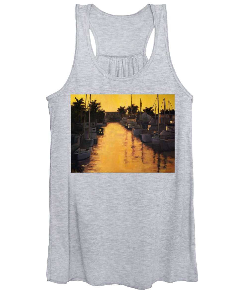Sunset Women's Tank Top featuring the painting Golden Marina 2 by Tate Hamilton