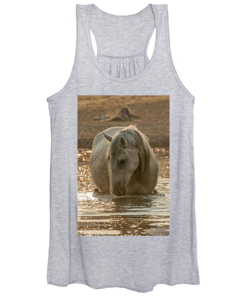 Horse Women's Tank Top featuring the photograph Golden Pond Mare by Kent Keller