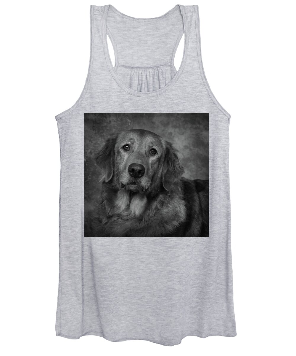 Dog Women's Tank Top featuring the photograph Golden Retriever In Black and White by Greg and Chrystal Mimbs
