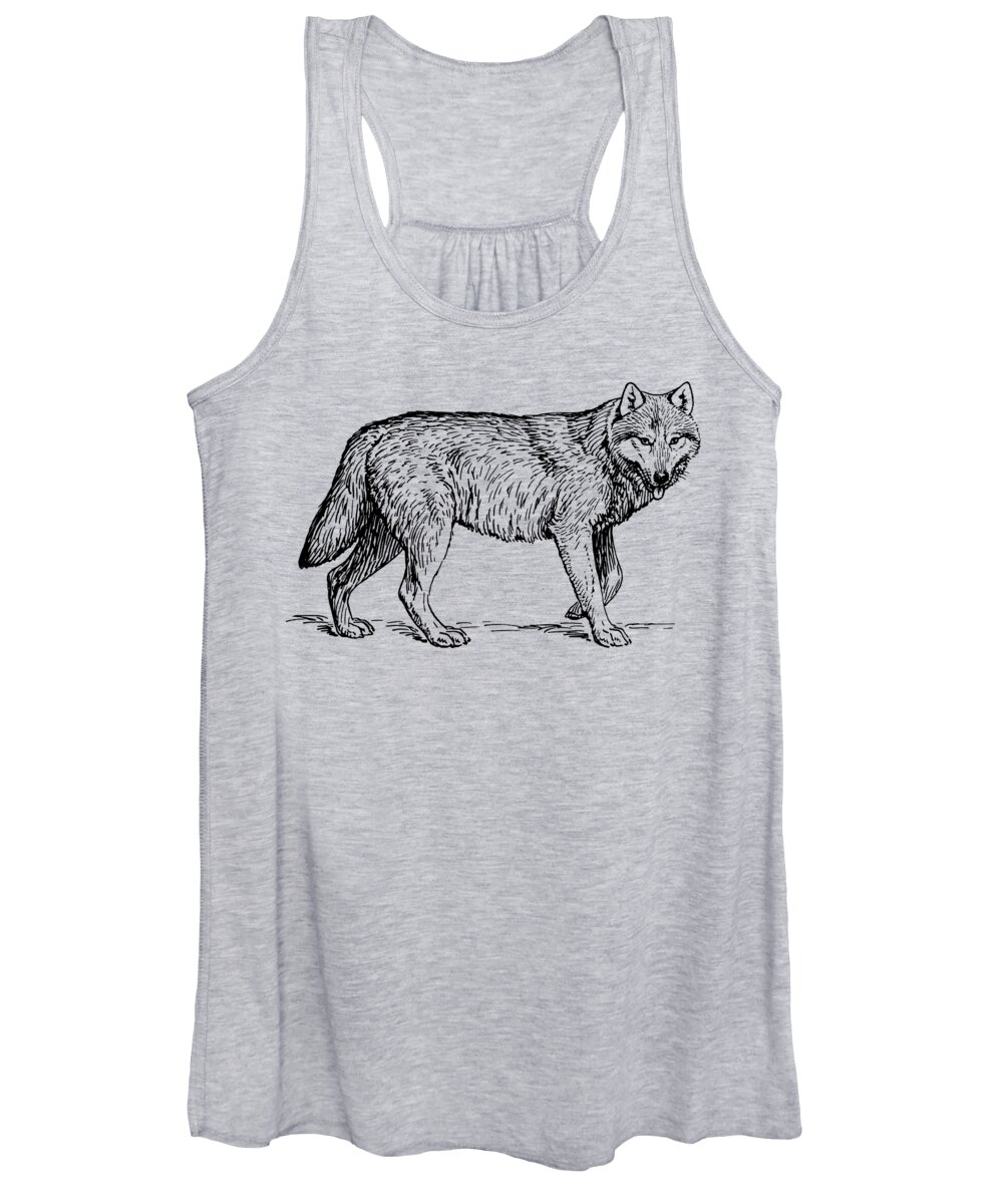 Gray Wolf Women's Tank Top featuring the mixed media Gray Wolf Timber Wolf Western Wolf Woods Texture by Movie Poster Prints