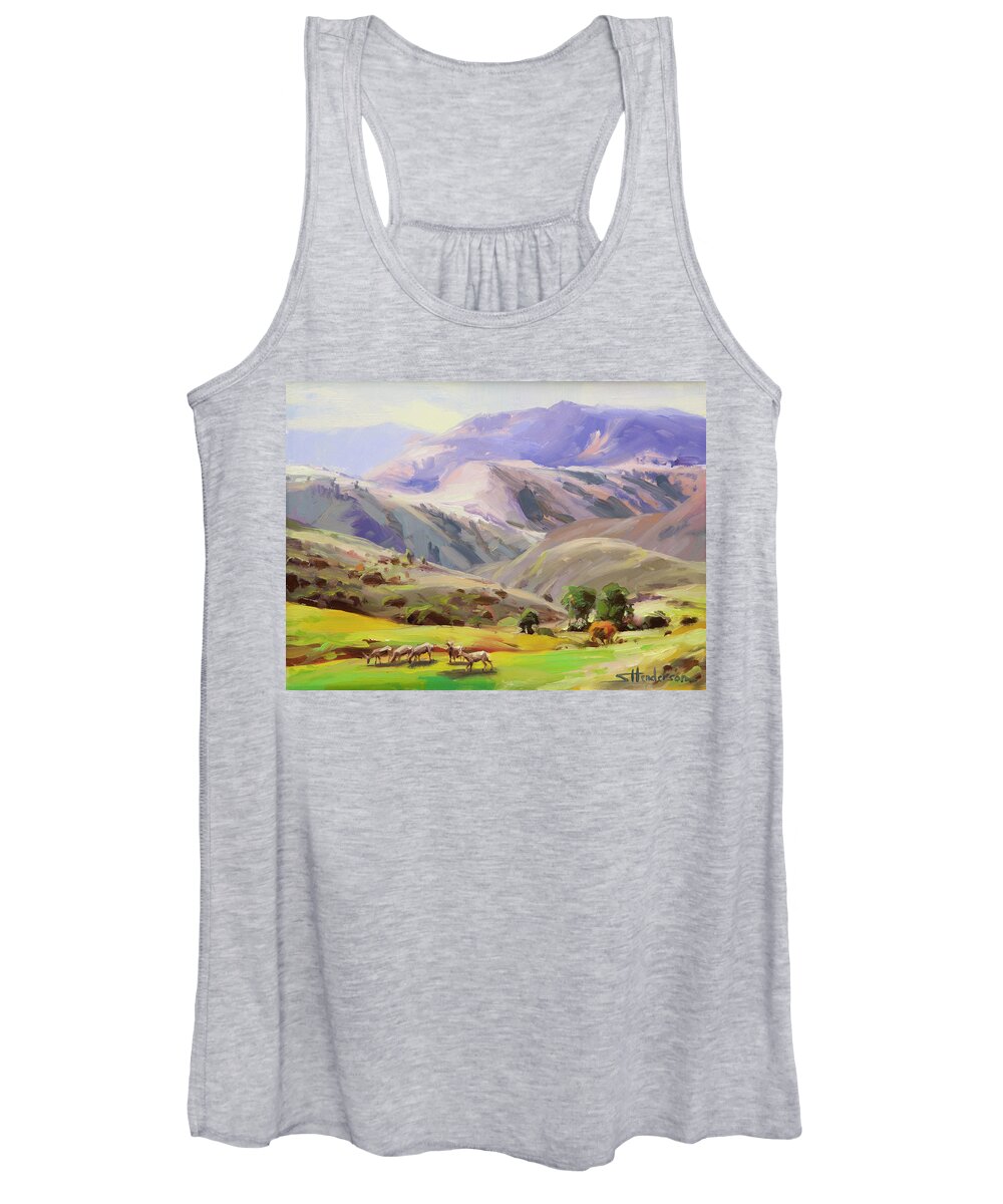 Mountains Women's Tank Top featuring the painting Grazing in the Salmon River Mountains by Steve Henderson