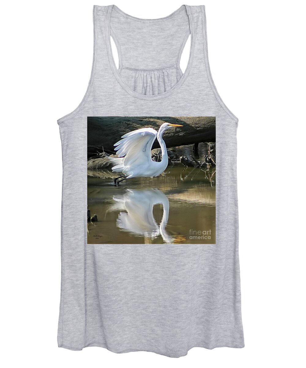 Egret Women's Tank Top featuring the photograph Great Egret Lifting Off by DB Hayes