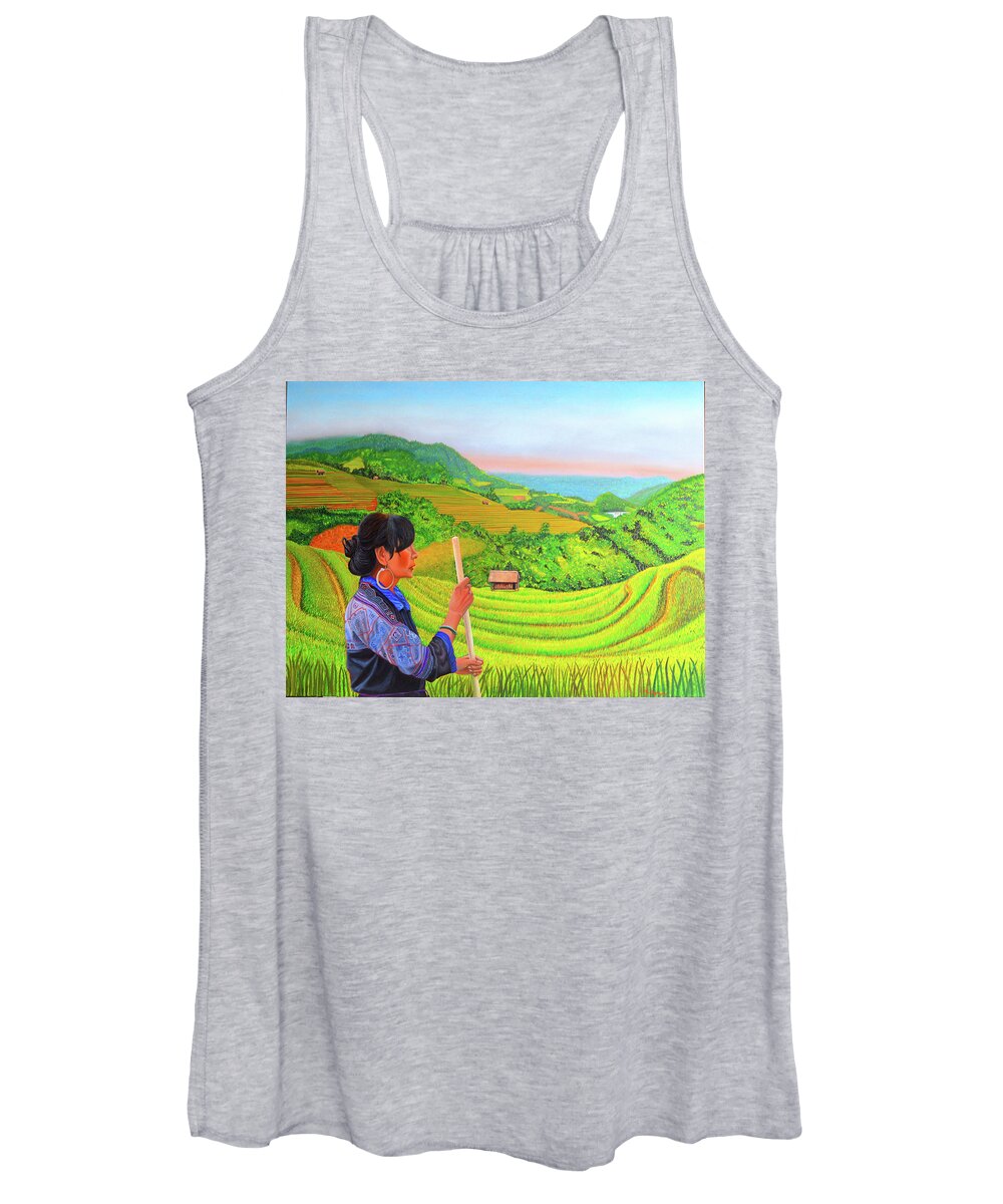 Black Hmong Women's Tank Top featuring the painting Green Destiny by Thu Nguyen