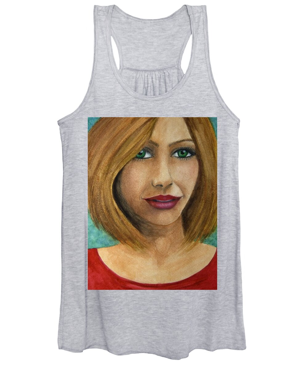 Green Eyed Woman Women's Tank Top featuring the painting Green Eyes by Barbara J Blaisdell