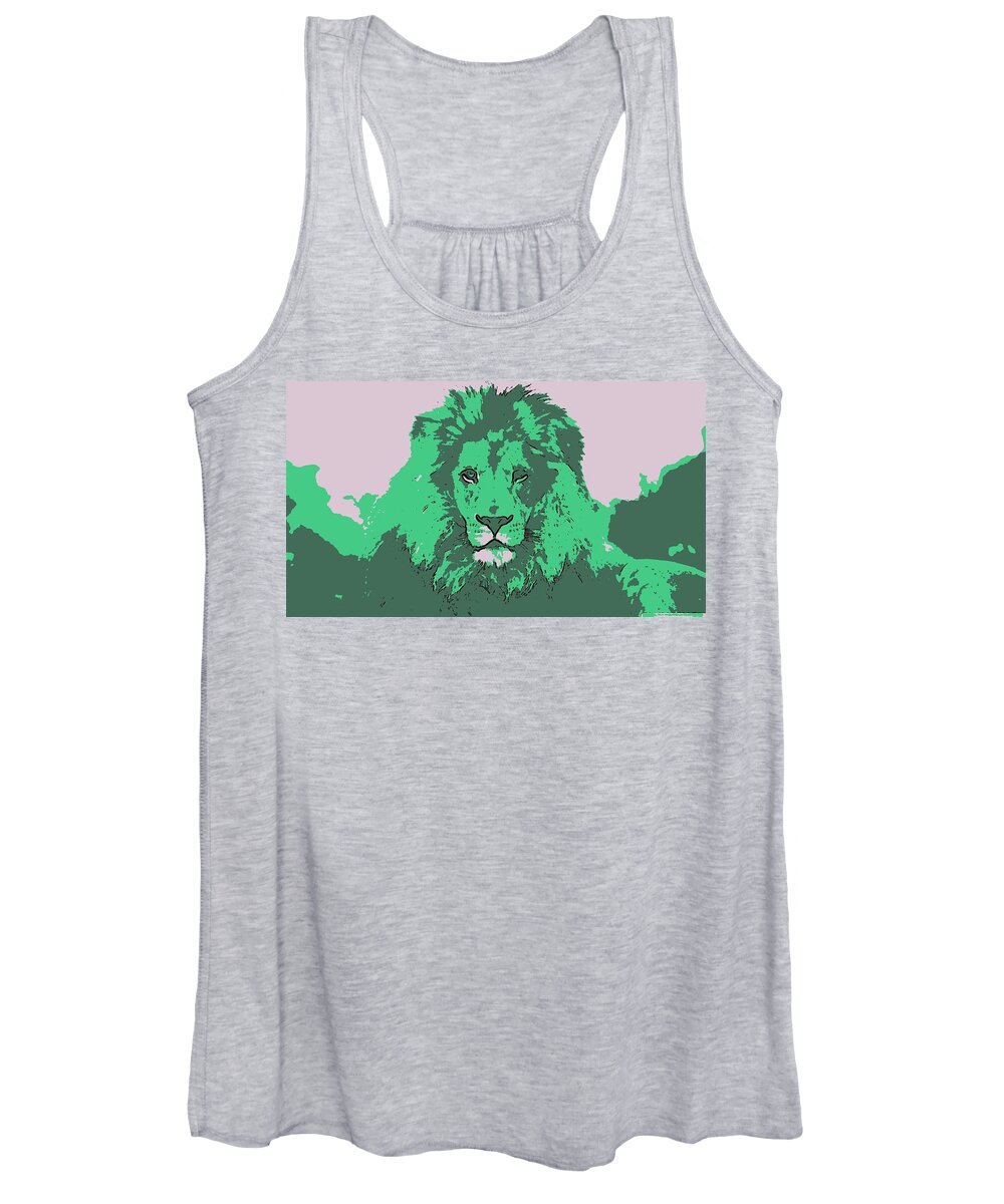 Lion Women's Tank Top featuring the digital art Green King by Antonio Moore