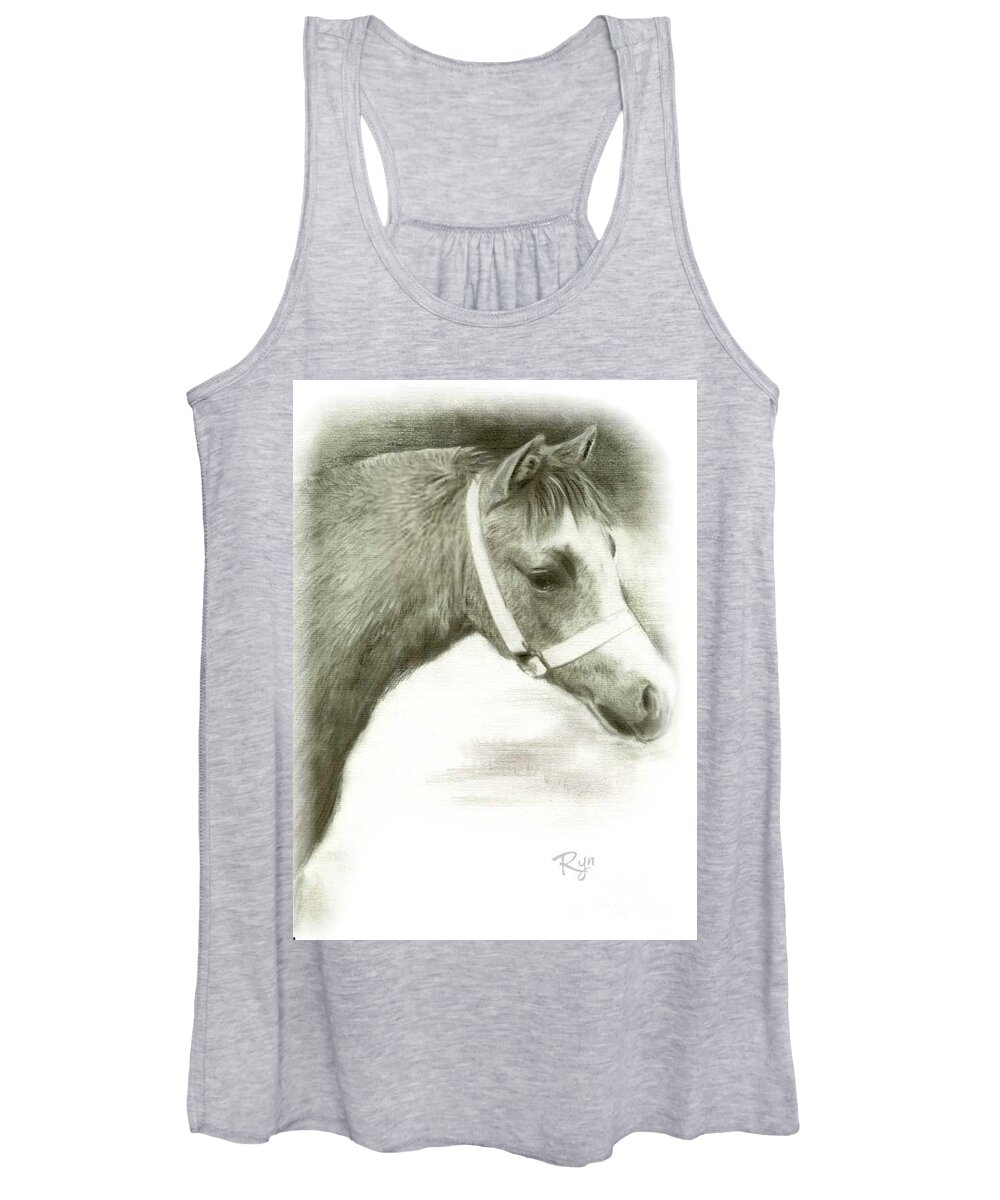 Grey Women's Tank Top featuring the drawing Grey Welsh Pony by Ryn Shell