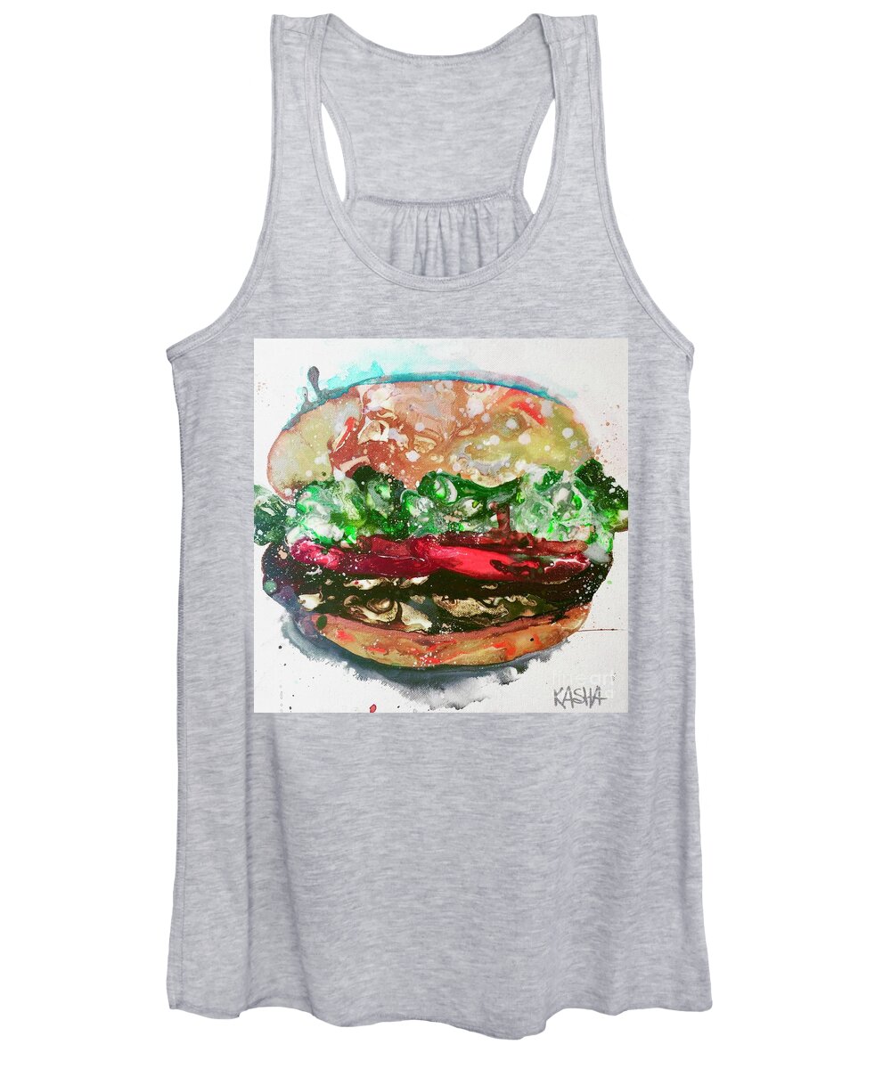 Hamburger Women's Tank Top featuring the painting Grilling by Kasha Ritter