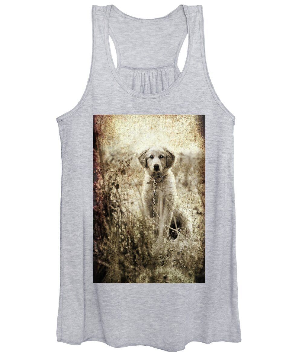  Women's Tank Top featuring the photograph Grunge Puppy by Meirion Matthias