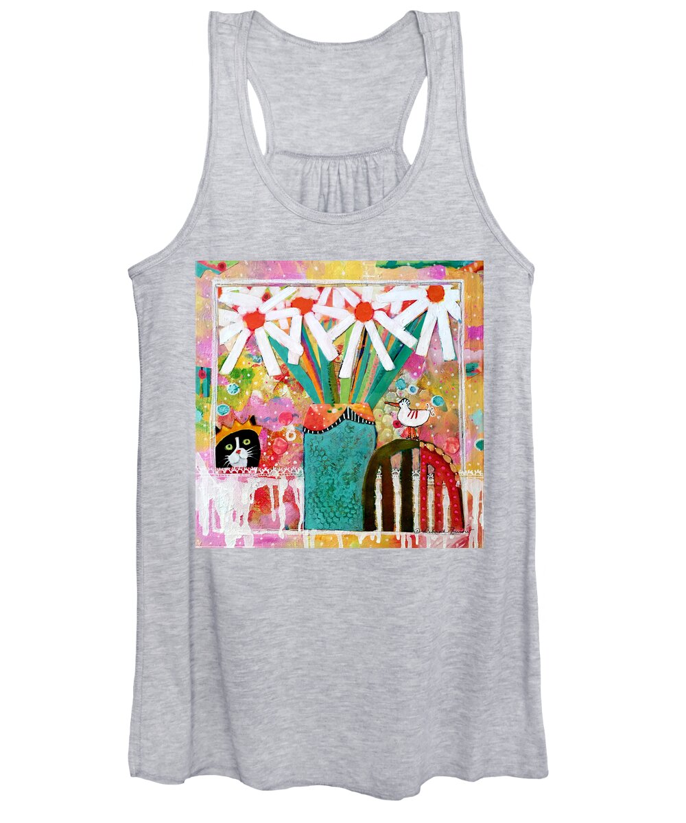 Tuxedo Cat With A Crown Women's Tank Top featuring the painting Guess Who Is Coming To Dinner by Deborah Burow