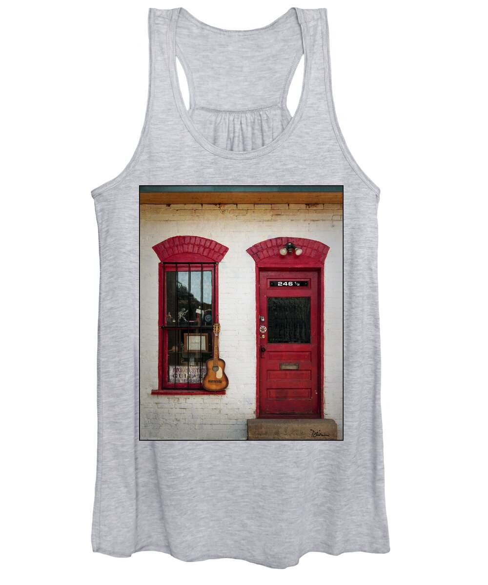 Red Women's Tank Top featuring the photograph Guitar Store in Salida by Peggy Dietz