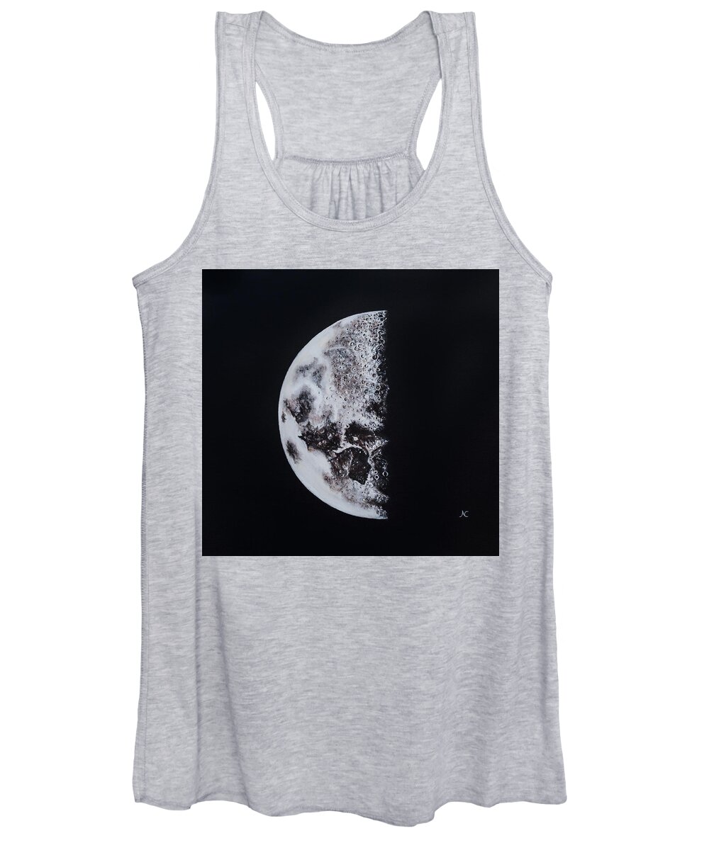 Moon Women's Tank Top featuring the painting Half Moon by Neslihan Ergul Colley