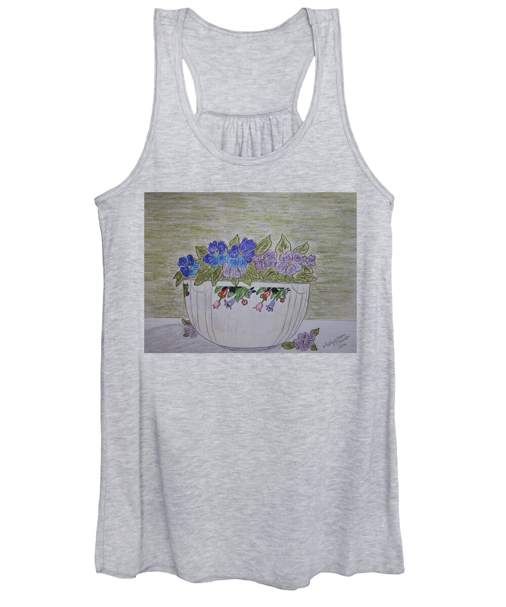 Hall China Women's Tank Top featuring the painting Hall China Crocus Bowl with Violets by Kathy Marrs Chandler