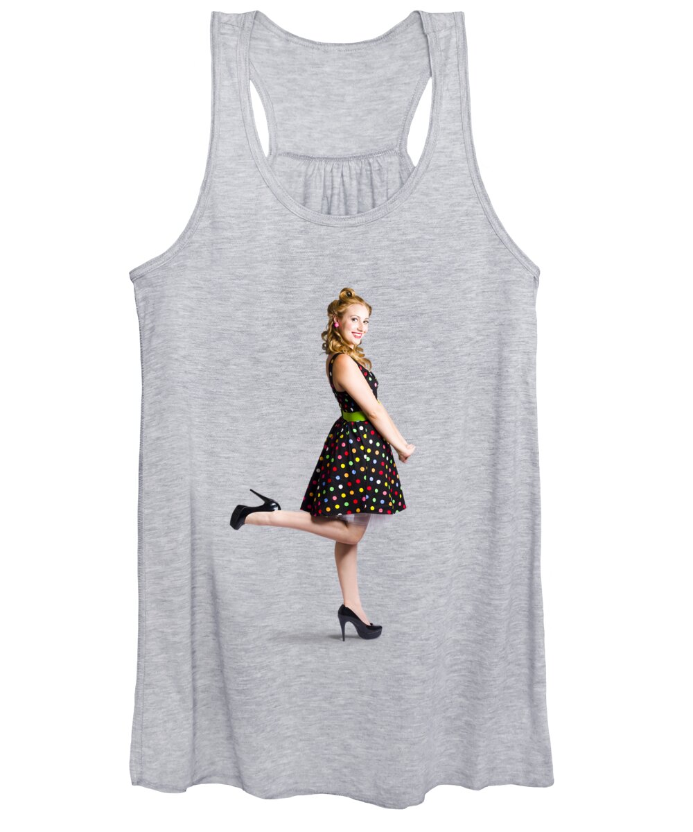 Retro Women's Tank Top featuring the photograph Happy woman in retro dress by Jorgo Photography