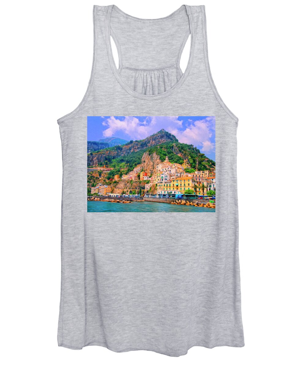 Harbor Women's Tank Top featuring the painting Harbor at Amalfi by Dominic Piperata