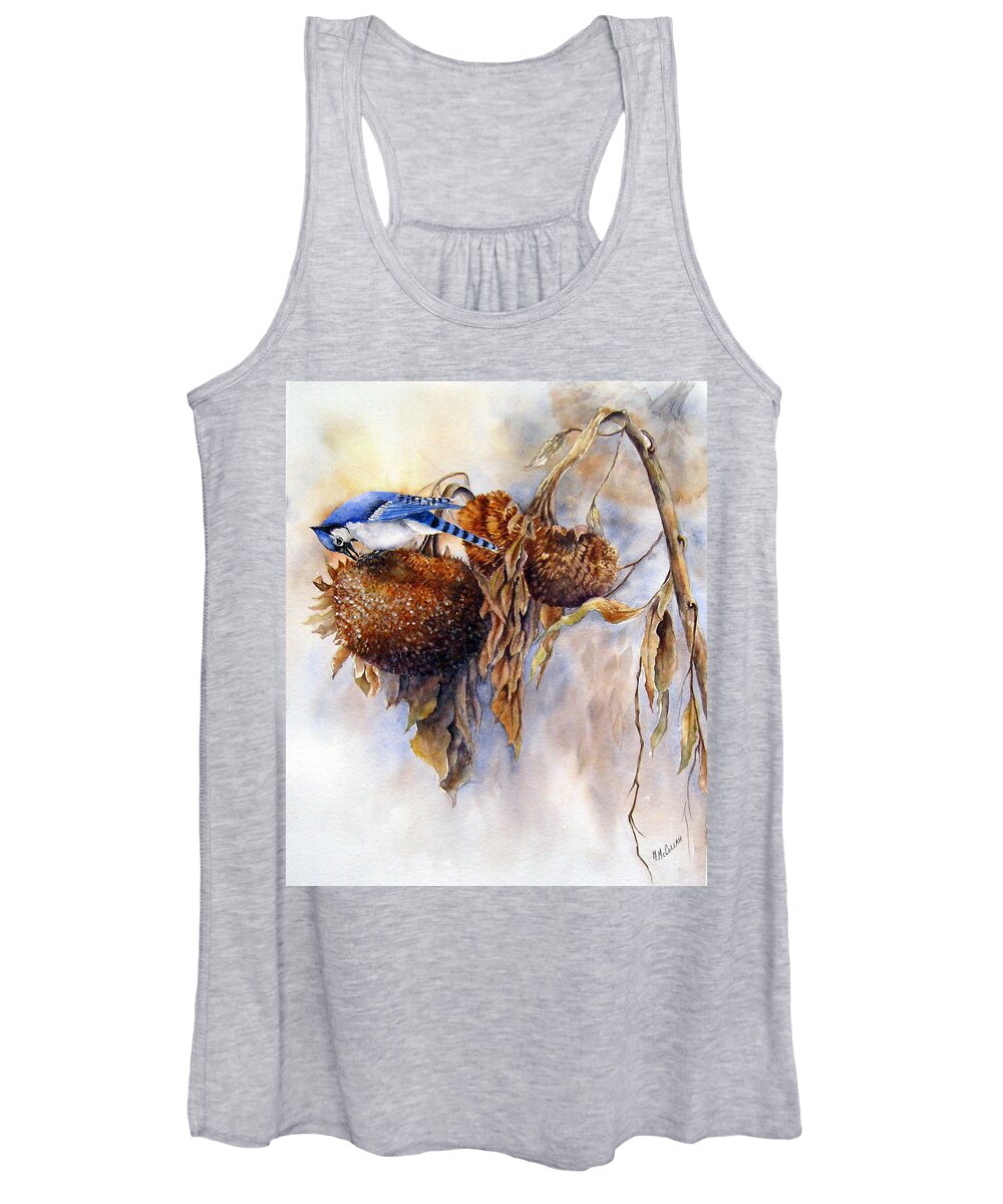 Blue Jay Women's Tank Top featuring the painting Harvesting-Blue Jay by Mary McCullah