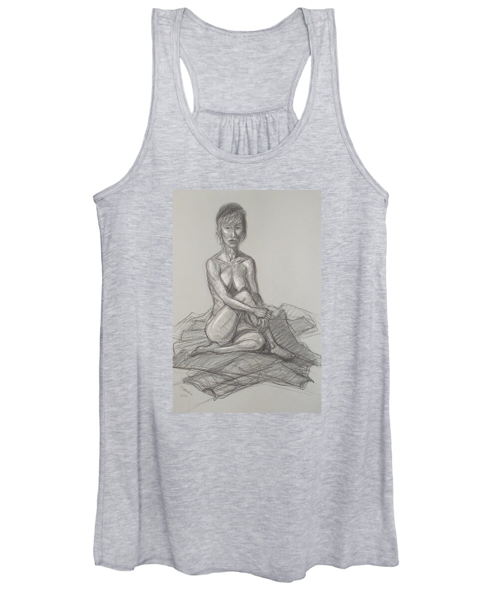 Realism Women's Tank Top featuring the drawing Hey Yong Seated by Donelli DiMaria
