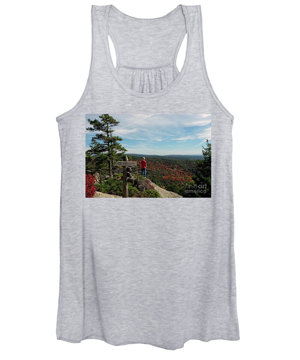 Sign Women's Tank Top featuring the photograph Hiker in Acadia National Park by Kevin Shields