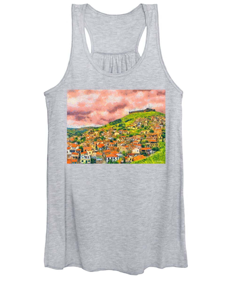 Rossidis Women's Tank Top featuring the painting Hios Volissos by George Rossidis