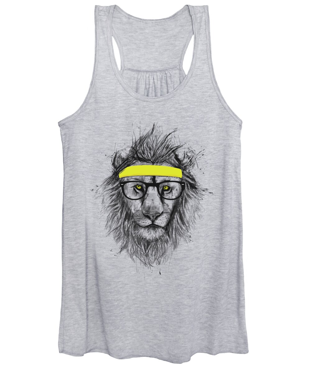 Lion Women's Tank Top featuring the drawing Hipster lion by Balazs Solti