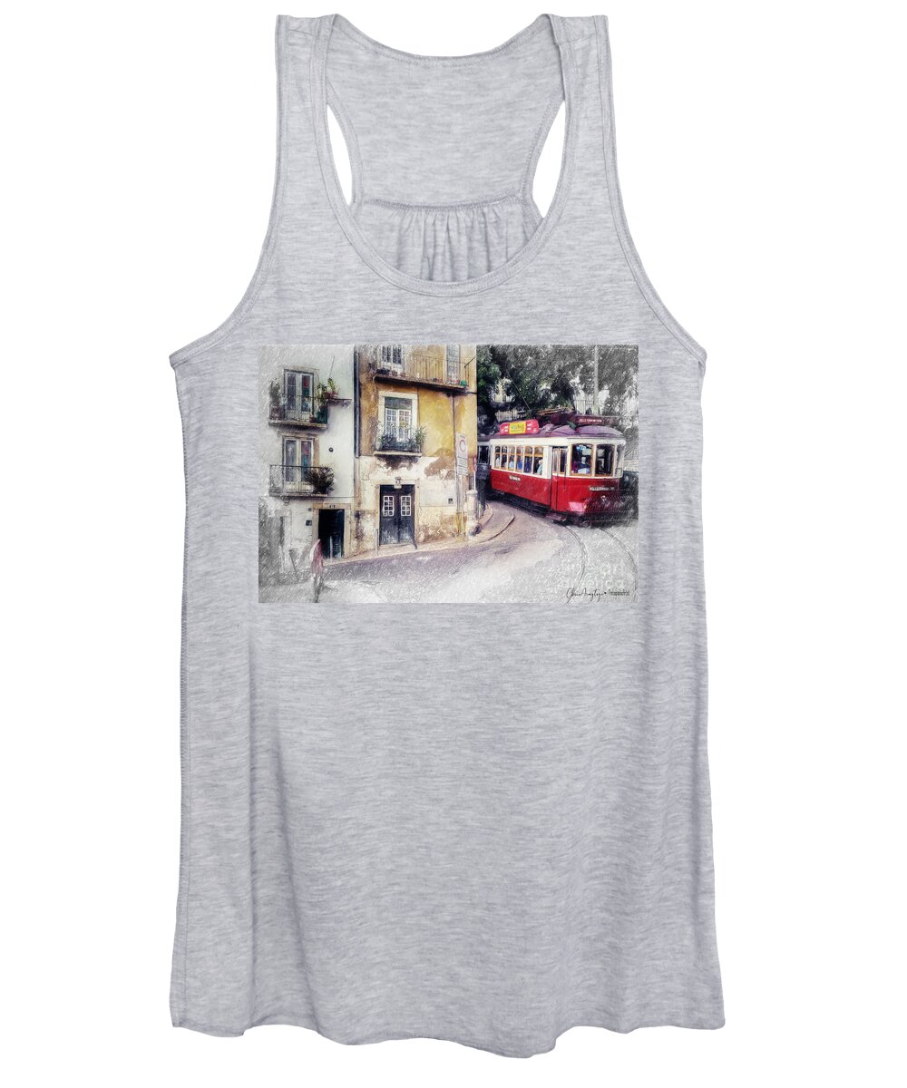 Lisbon Women's Tank Top featuring the painting Historic Lisbon Tram by Chris Armytage
